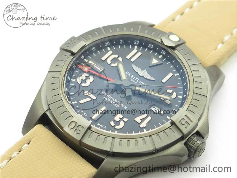 Sustainable AVENGER V32395 Ti DLC 1:1 Best Edition Black Dial on Leather Strap A 5574