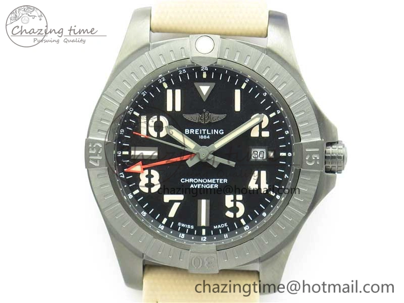 Sustainable AVENGER V32395 Ti DLC 1:1 Best Edition Black Dial on Leather Strap A 5574