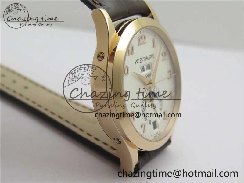 Reliable Annual Calendar Complications 5396 RG GRF Best Edition White Dial Numbers Markers on Leather Strap A 8855