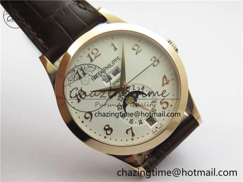 Reliable Annual Calendar Complications 5396 RG GRF Best Edition White Dial Numbers Markers on Leather Strap A 8855