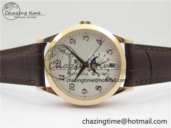 Reliable Annual Calendar Complications 5396 RG GRF Best Edition White Dial Numbers Markers on Leather Strap A 8855