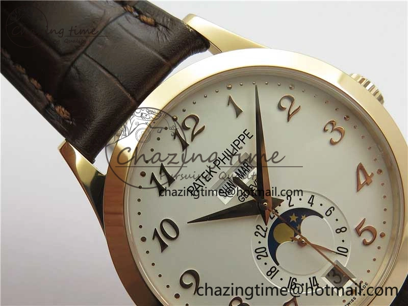 Reliable Annual Calendar Complications 5396 RG GRF Best Edition White Dial Numbers Markers on Leather Strap A 8855