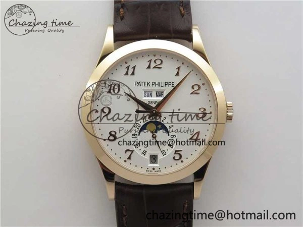 Reliable Annual Calendar Complications 5396 RG GRF Best Edition White Dial Numbers Markers on Leather Strap A 8855