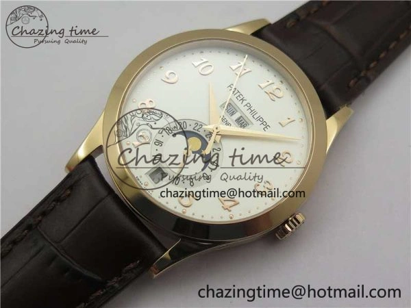 Reliable Annual Calendar Complications 5396 RG GRF Best Edition White Dial Numbers Markers on Leather Strap A 8855