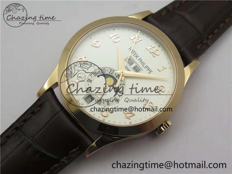 Reliable Annual Calendar Complications 5396 RG GRF Best Edition White Dial Numbers Markers on Leather Strap A 8855