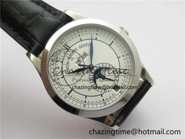 ZipUp Annual Calendar Complications 5396 SS GRF Best Edition White Dial Blue Markers on Leather Strap A 8861