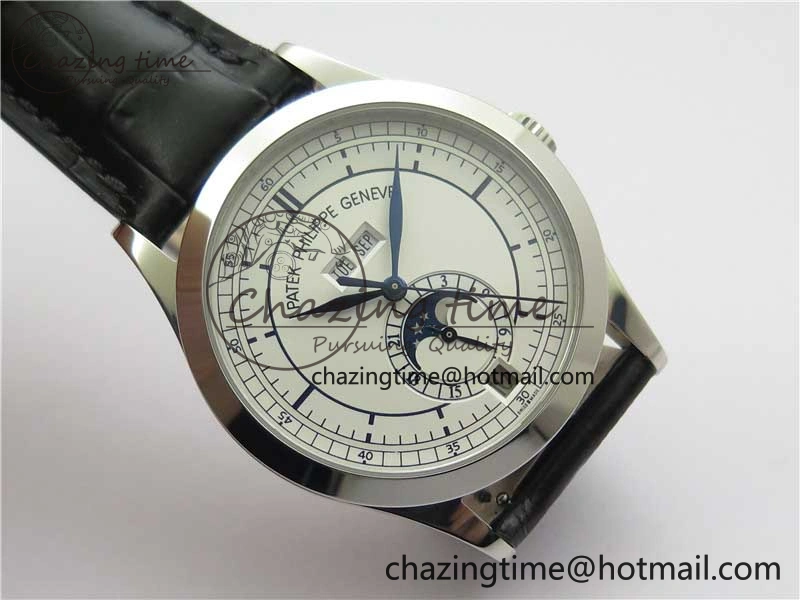 ZipUp Annual Calendar Complications 5396 SS GRF Best Edition White Dial Blue Markers on Leather Strap A 8861