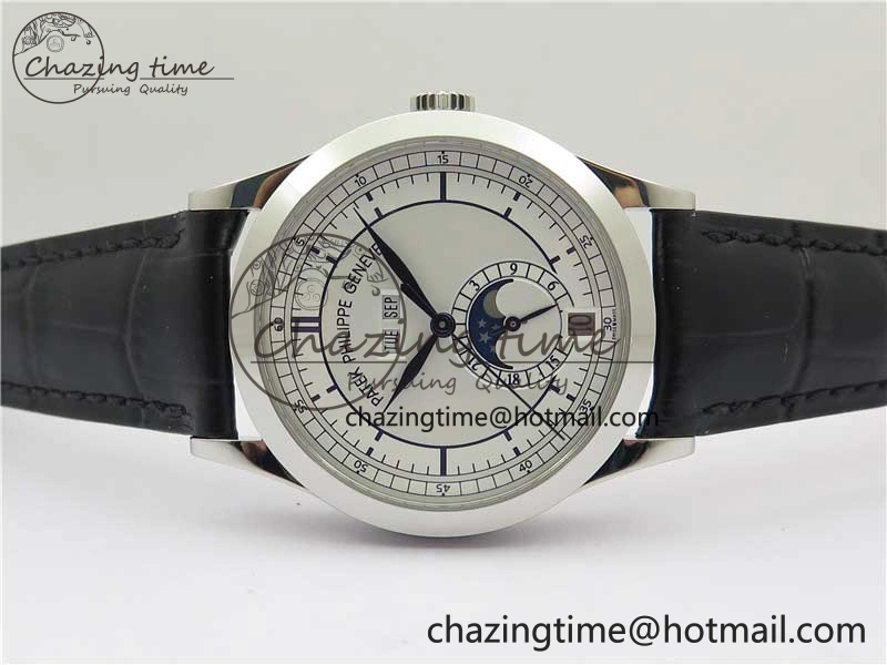 ZipUp Annual Calendar Complications 5396 SS GRF Best Edition White Dial Blue Markers on Leather Strap A 8861