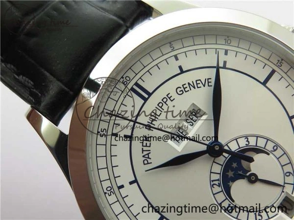 ZipUp Annual Calendar Complications 5396 SS GRF Best Edition White Dial Blue Markers on Leather Strap A 8861