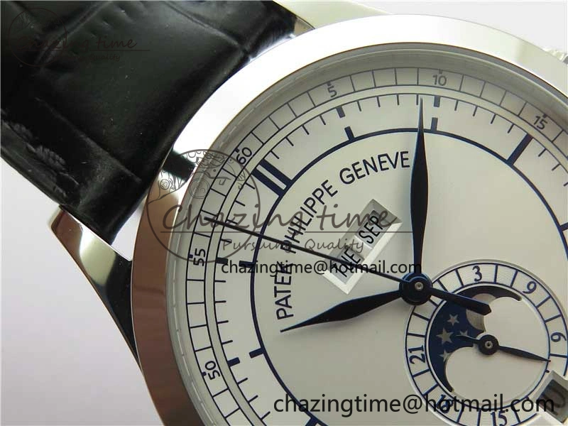 ZipUp Annual Calendar Complications 5396 SS GRF Best Edition White Dial Blue Markers on Leather Strap A 8861