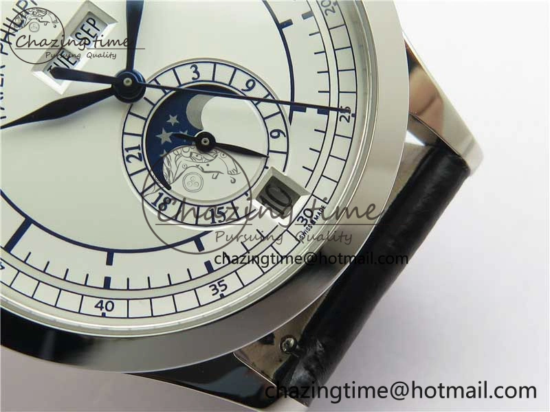 ZipUp Annual Calendar Complications 5396 SS GRF Best Edition White Dial Blue Markers on Leather Strap A 8861