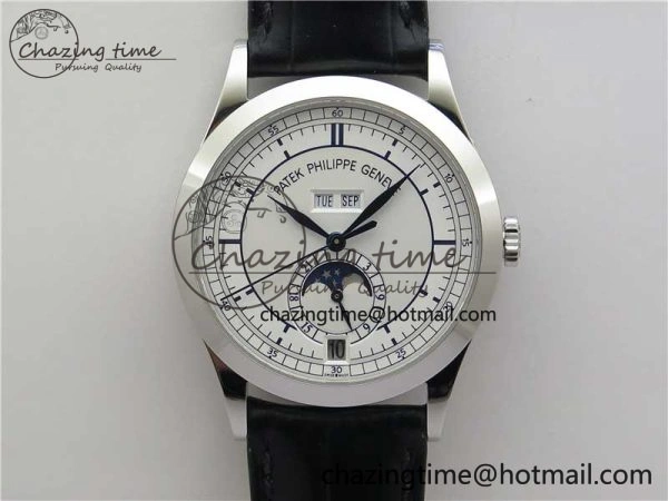 ZipUp Annual Calendar Complications 5396 SS GRF Best Edition White Dial Blue Markers on Leather Strap A 8861