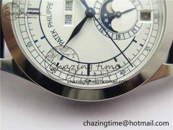 ZipUp Annual Calendar Complications 5396 SS GRF Best Edition White Dial Blue Markers on Leather Strap A 8861