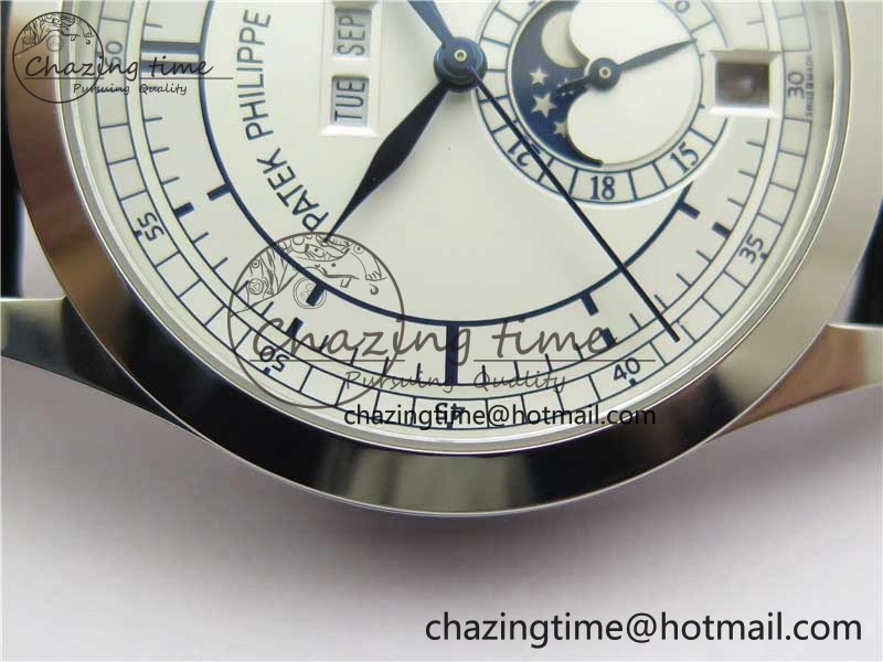 ZipUp Annual Calendar Complications 5396 SS GRF Best Edition White Dial Blue Markers on Leather Strap A 8861