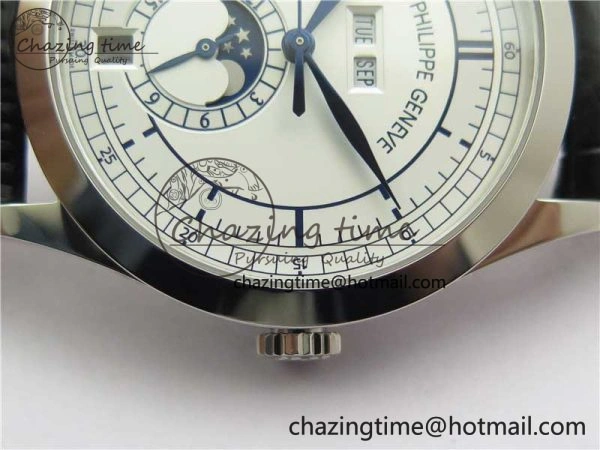 ZipUp Annual Calendar Complications 5396 SS GRF Best Edition White Dial Blue Markers on Leather Strap A 8861