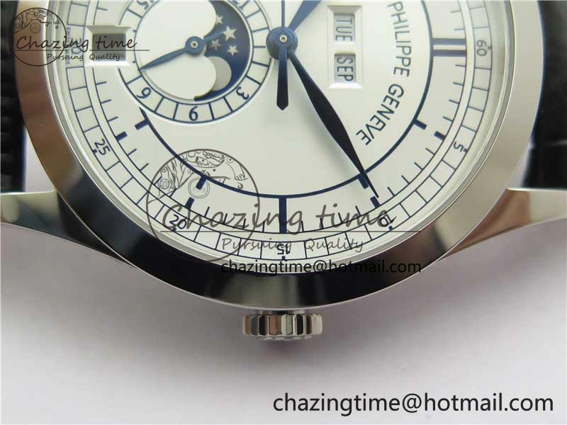ZipUp Annual Calendar Complications 5396 SS GRF Best Edition White Dial Blue Markers on Leather Strap A 8861