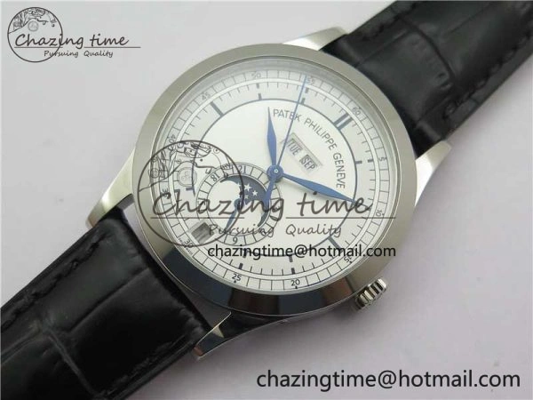 ZipUp Annual Calendar Complications 5396 SS GRF Best Edition White Dial Blue Markers on Leather Strap A 8861