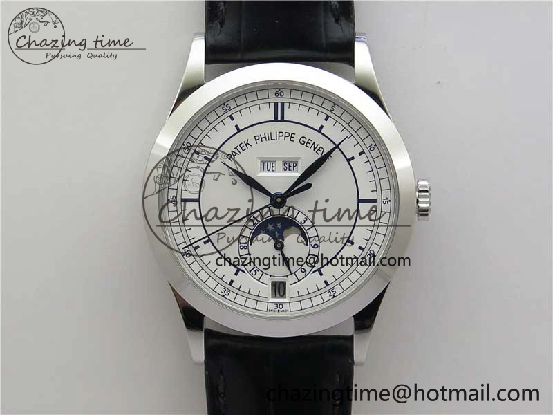 ZipUp Annual Calendar Complications 5396 SS GRF Best Edition White Dial Blue Markers on Leather Strap A 8861