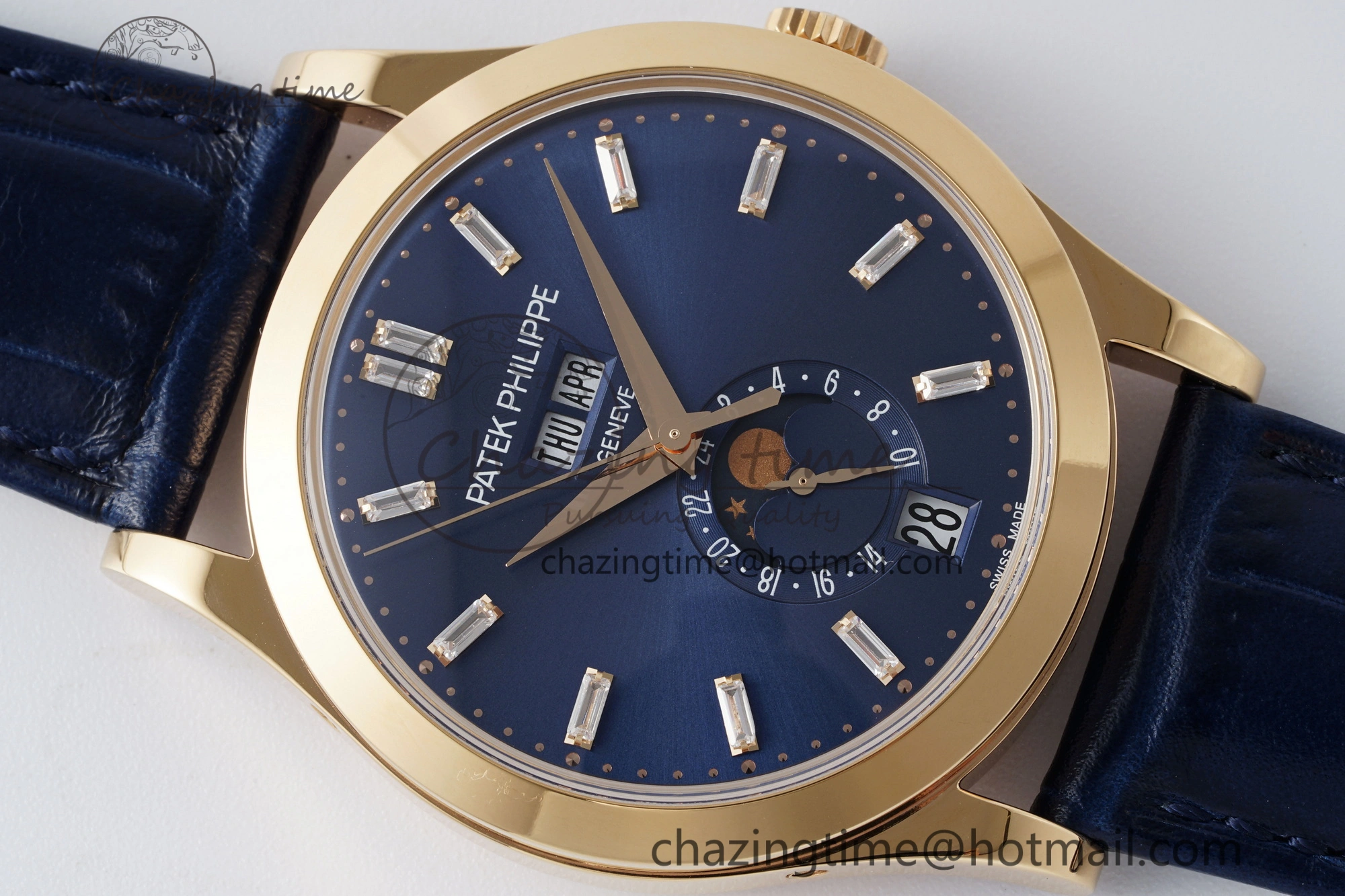 Soft Annual Calendar Moonphase 5396 RG ZF 1:1 Best Edition Blue Crystal Dial on Blue Leather Strap A 8820