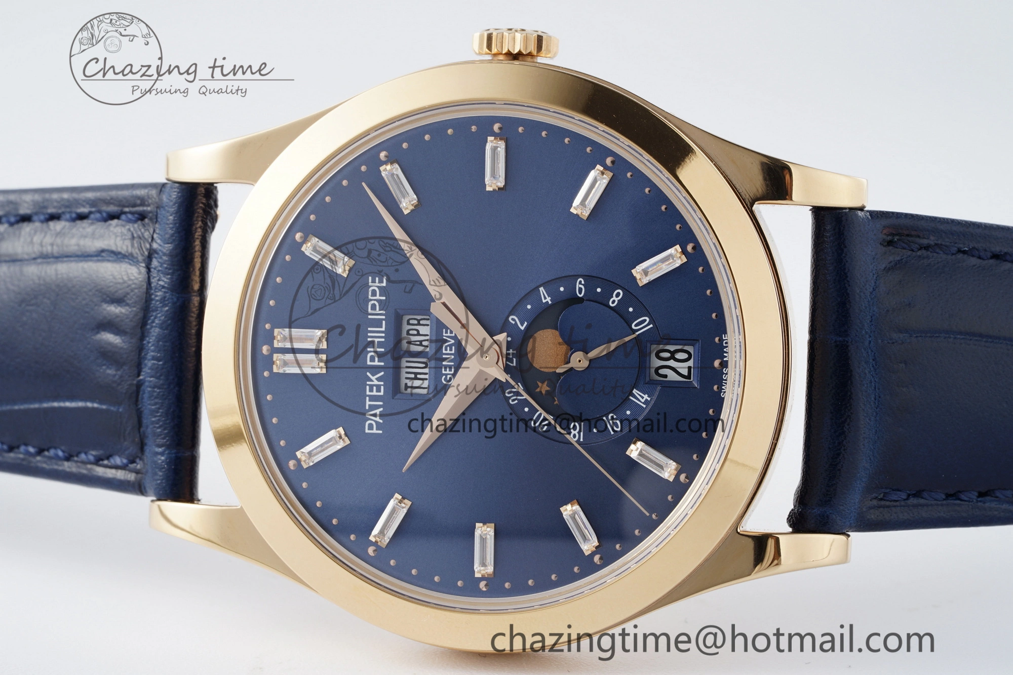 Soft Annual Calendar Moonphase 5396 RG ZF 1:1 Best Edition Blue Crystal Dial on Blue Leather Strap A 8820