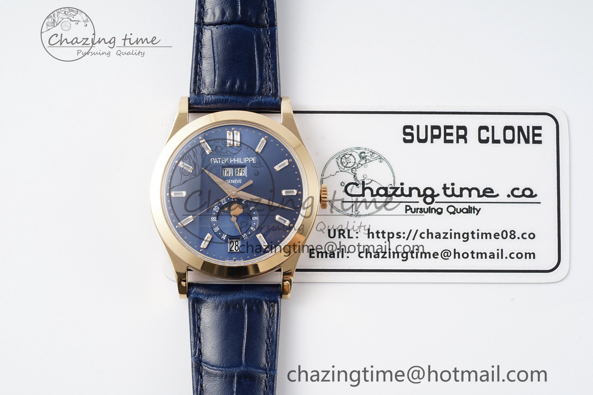 Soft Annual Calendar Moonphase 5396 RG ZF 1:1 Best Edition Blue Crystal Dial on Blue Leather Strap A 8820