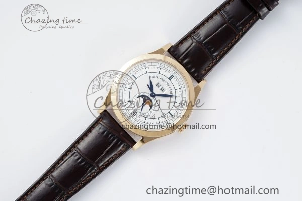 Refined Annual Calendar Moonphase 5396 RG ZF 1:1 Best Edition White Blue Dial on Brown Leather Strap A 8765