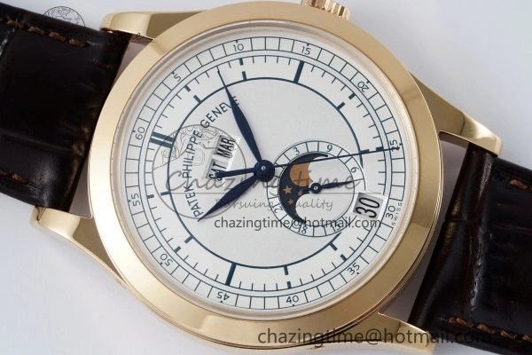 Refined Annual Calendar Moonphase 5396 RG ZF 1:1 Best Edition White Blue Dial on Brown Leather Strap A 8765