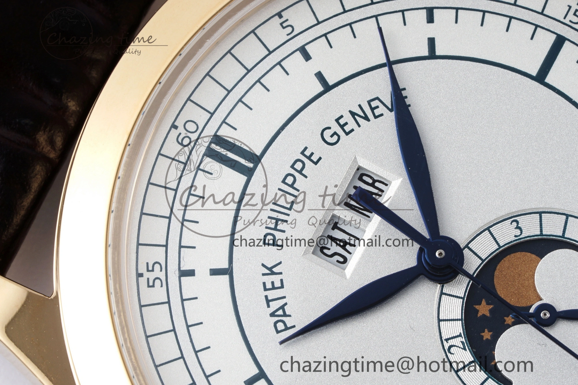 Refined Annual Calendar Moonphase 5396 RG ZF 1:1 Best Edition White Blue Dial on Brown Leather Strap A 8765