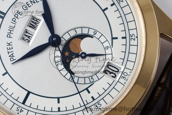 Refined Annual Calendar Moonphase 5396 RG ZF 1:1 Best Edition White Blue Dial on Brown Leather Strap A 8765