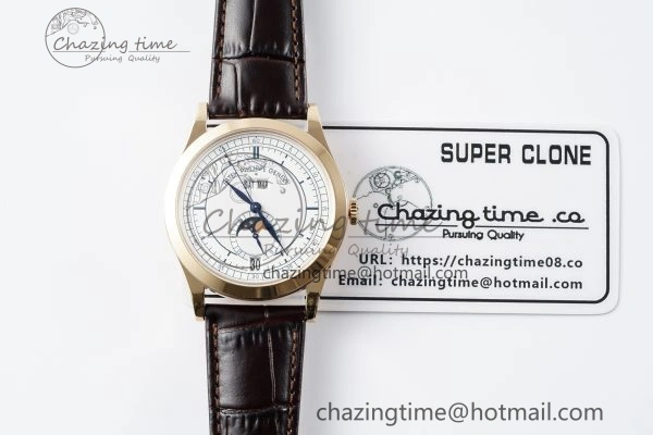 Refined Annual Calendar Moonphase 5396 RG ZF 1:1 Best Edition White Blue Dial on Brown Leather Strap A 8765