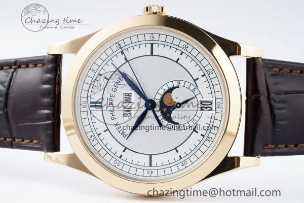 Refined Annual Calendar Moonphase 5396 RG ZF 1:1 Best Edition White Blue Dial on Brown Leather Strap A 8765