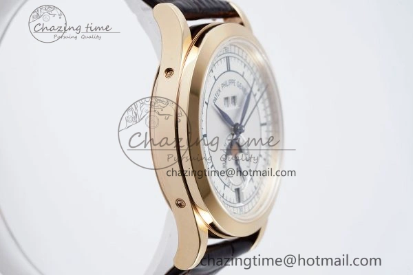 Refined Annual Calendar Moonphase 5396 RG ZF 1:1 Best Edition White Blue Dial on Brown Leather Strap A 8765