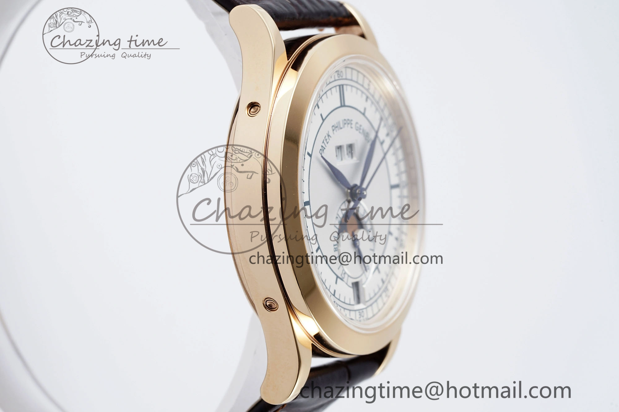 Refined Annual Calendar Moonphase 5396 RG ZF 1:1 Best Edition White Blue Dial on Brown Leather Strap A 8765
