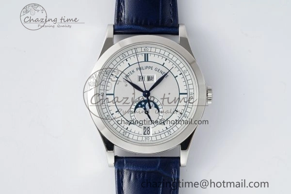 Stylish Annual Calendar Moonphase 5396 SS ZF 1:1 Best Edition White Blue Dial on Blue Leather Strap A 8822