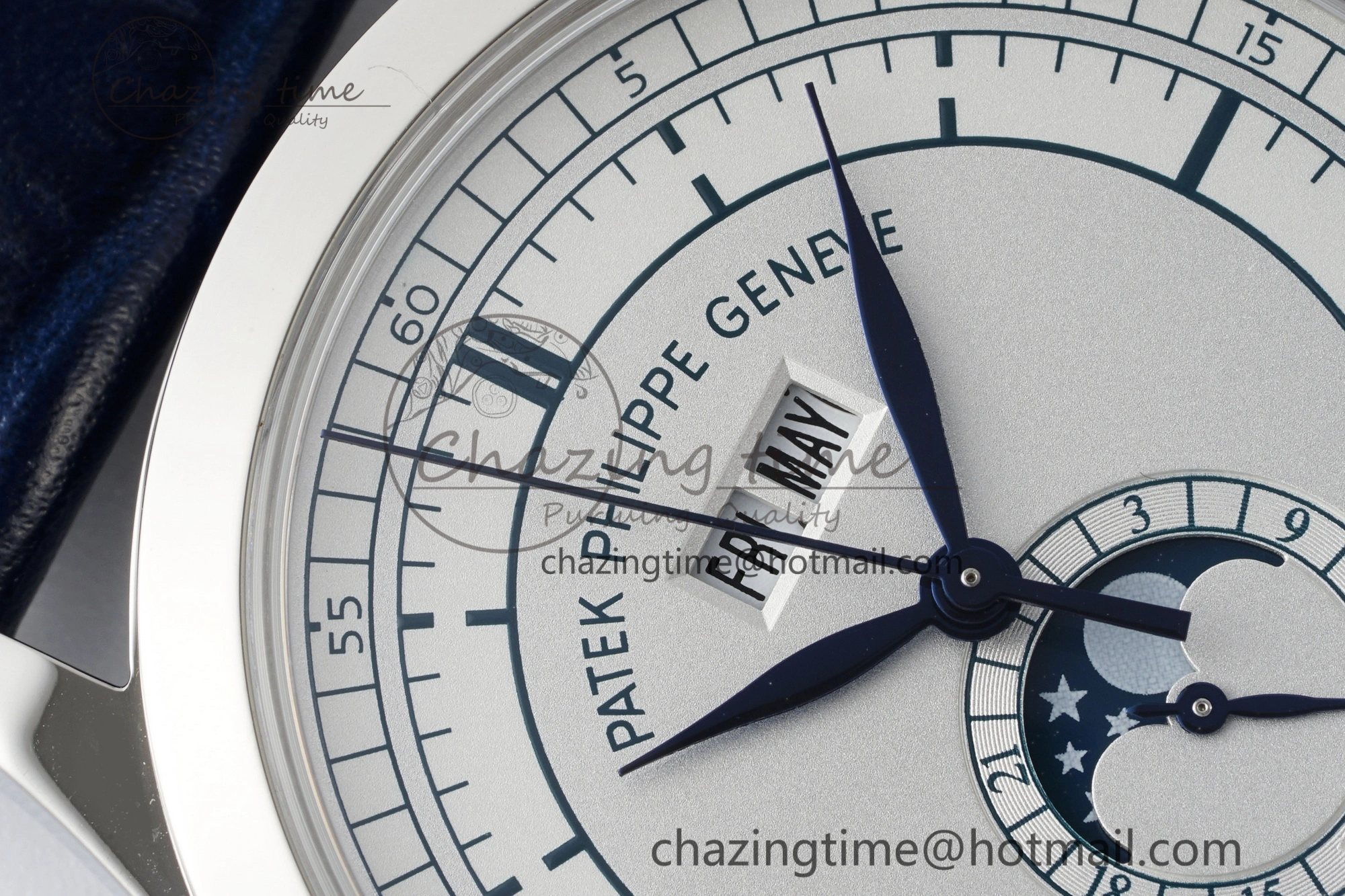 Stylish Annual Calendar Moonphase 5396 SS ZF 1:1 Best Edition White Blue Dial on Blue Leather Strap A 8822