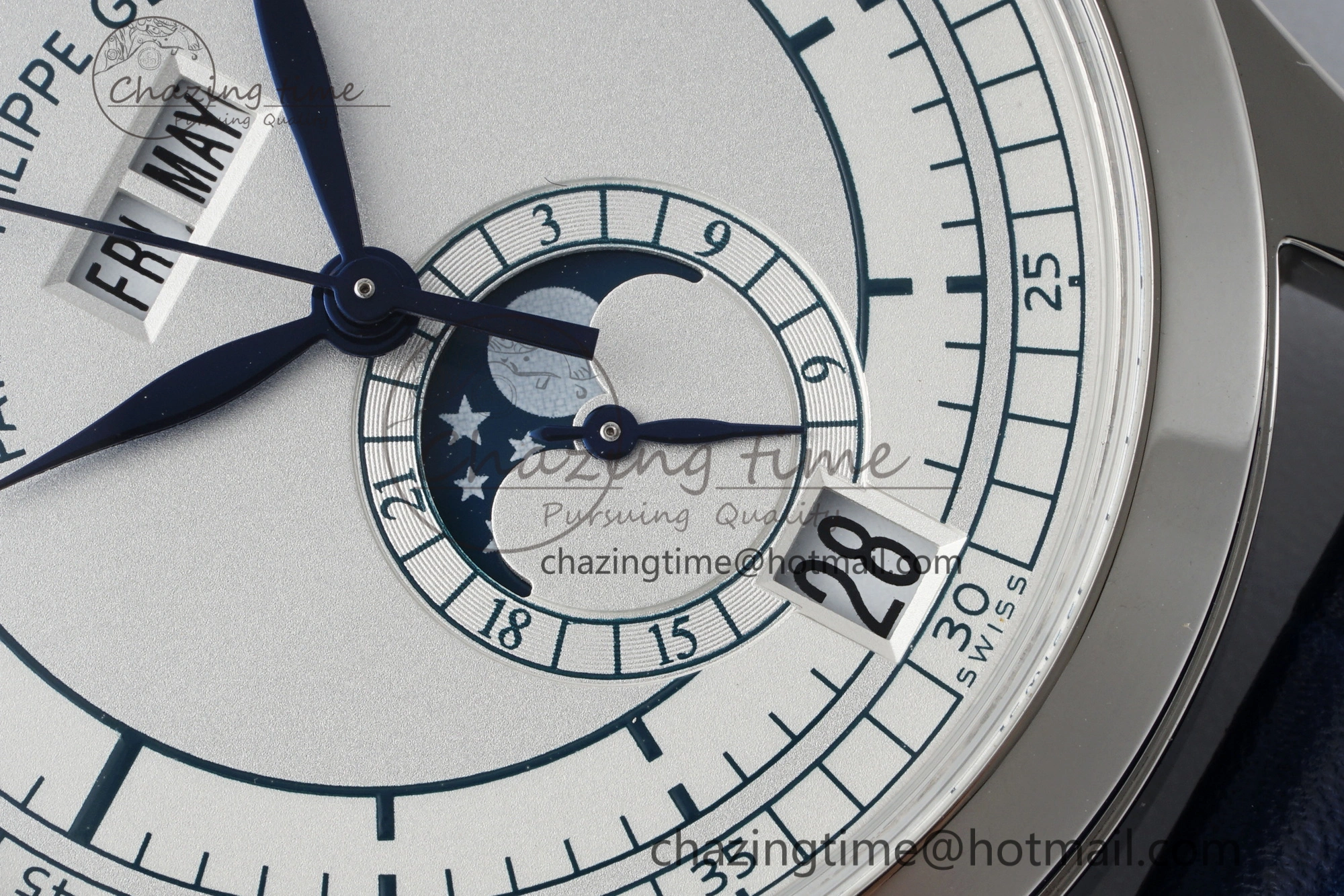 Stylish Annual Calendar Moonphase 5396 SS ZF 1:1 Best Edition White Blue Dial on Blue Leather Strap A 8822