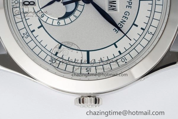 Stylish Annual Calendar Moonphase 5396 SS ZF 1:1 Best Edition White Blue Dial on Blue Leather Strap A 8822