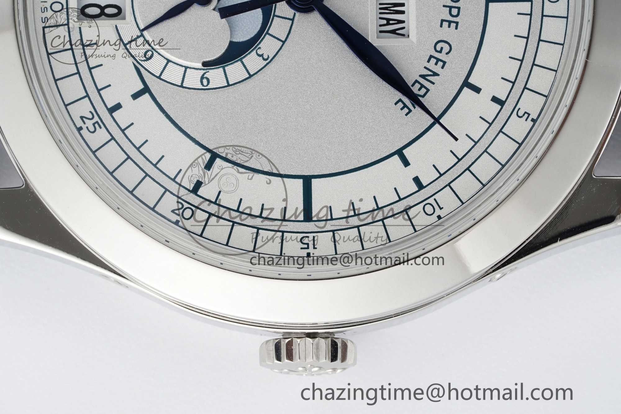 Stylish Annual Calendar Moonphase 5396 SS ZF 1:1 Best Edition White Blue Dial on Blue Leather Strap A 8822