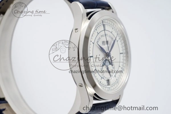 Stylish Annual Calendar Moonphase 5396 SS ZF 1:1 Best Edition White Blue Dial on Blue Leather Strap A 8822
