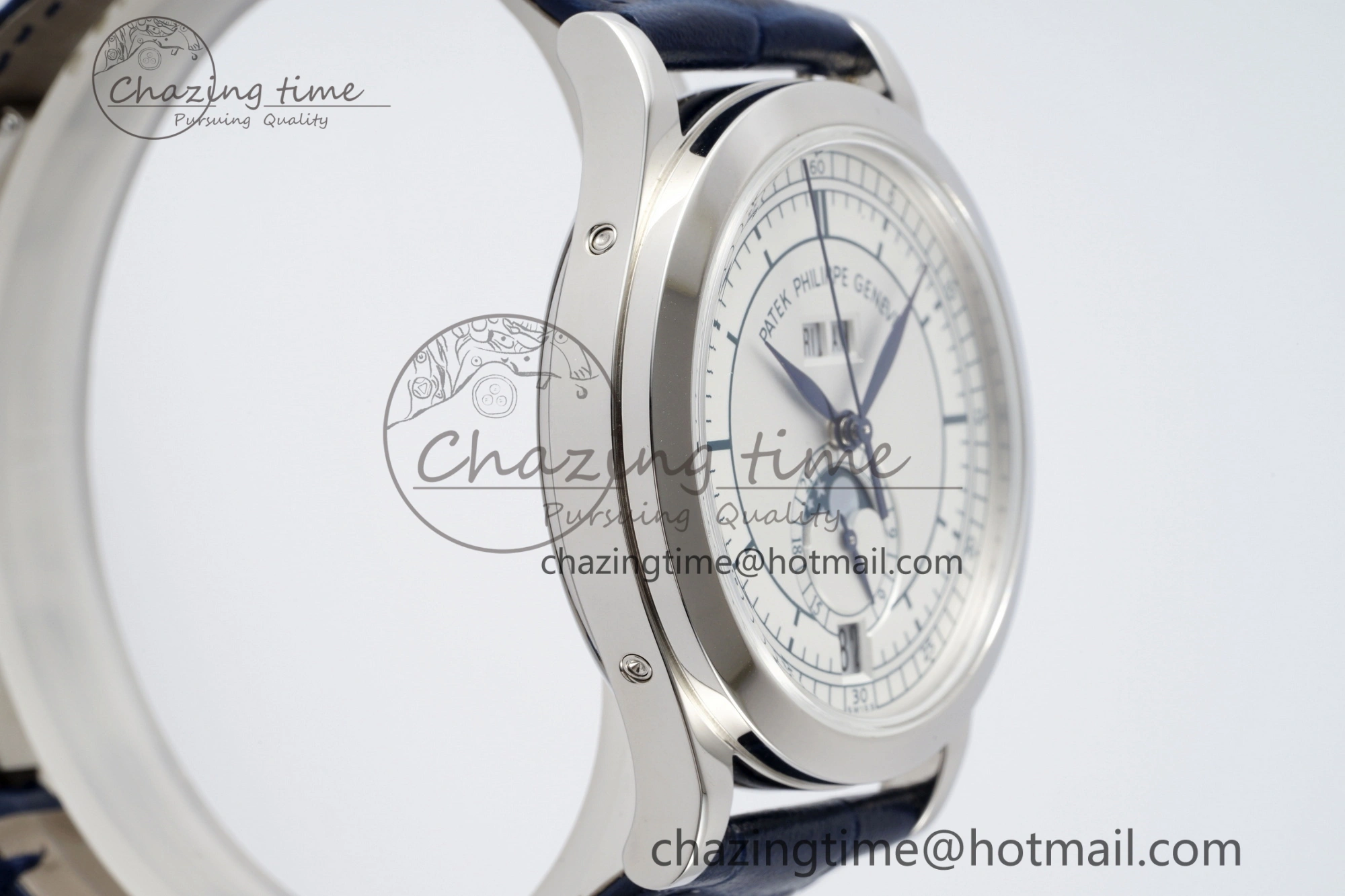 Stylish Annual Calendar Moonphase 5396 SS ZF 1:1 Best Edition White Blue Dial on Blue Leather Strap A 8822