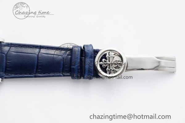 Stylish Annual Calendar Moonphase 5396 SS ZF 1:1 Best Edition White Blue Dial on Blue Leather Strap A 8822