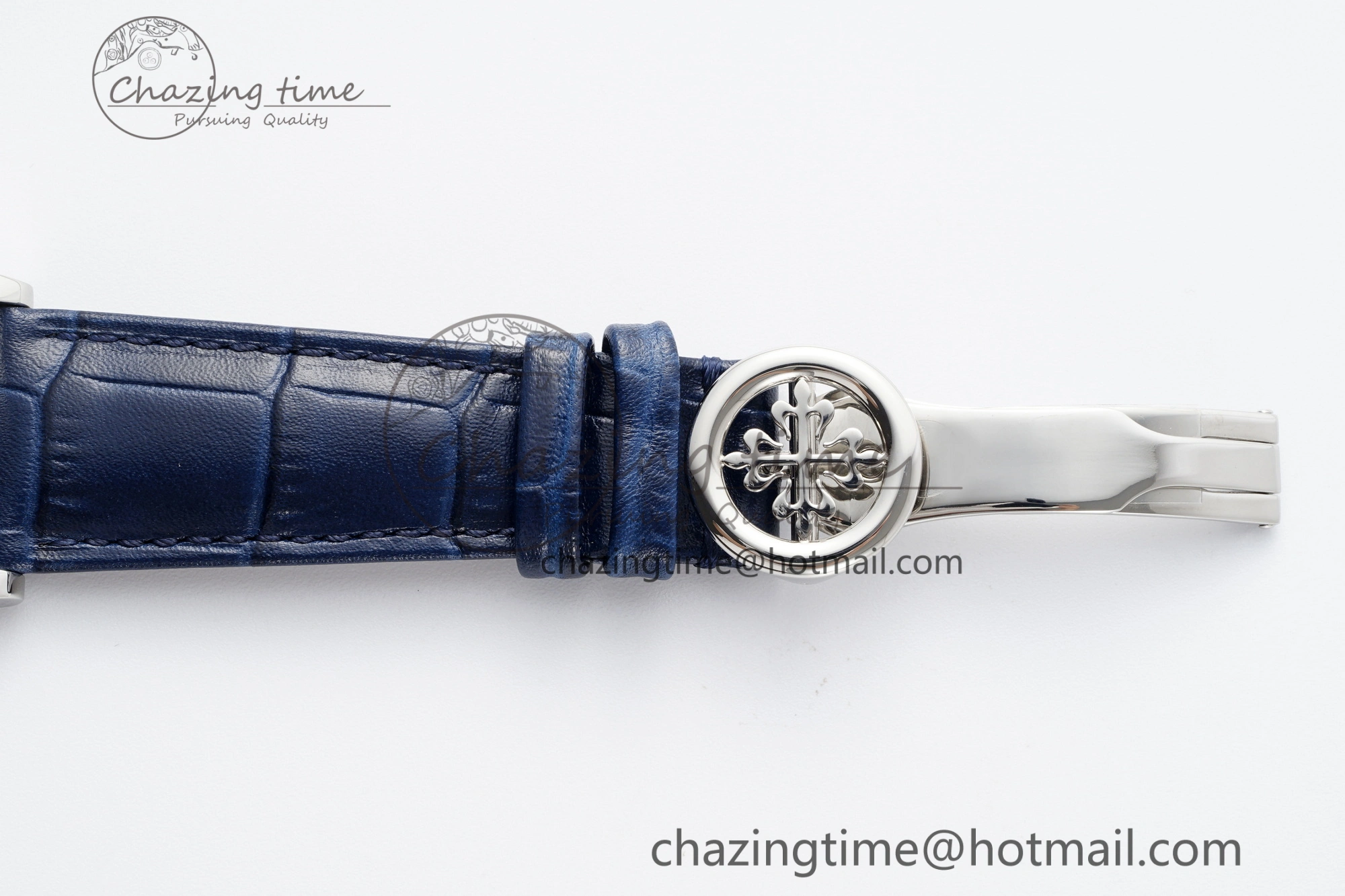 Stylish Annual Calendar Moonphase 5396 SS ZF 1:1 Best Edition White Blue Dial on Blue Leather Strap A 8822
