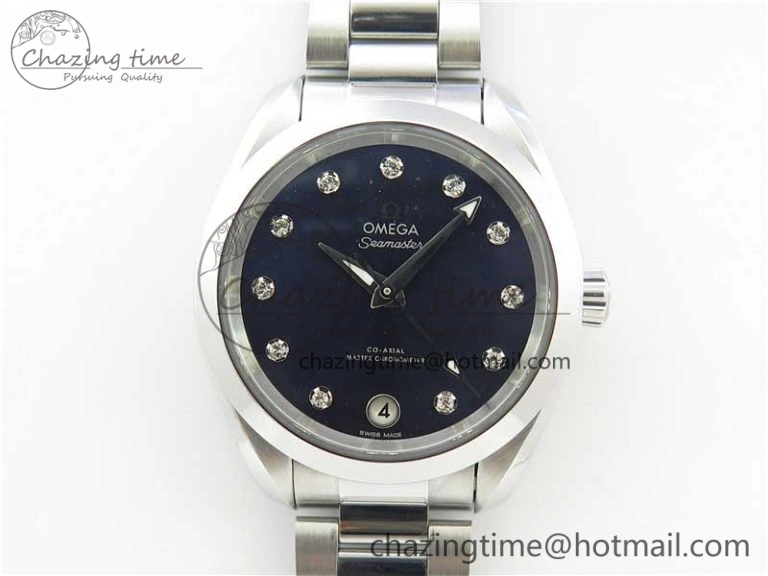 Vibrant Aqua Terra 150M 34mm Ladies SS VSF 1:1 Best Edition Blue Dial Diamonds Markers on SS Bracelet A 10562