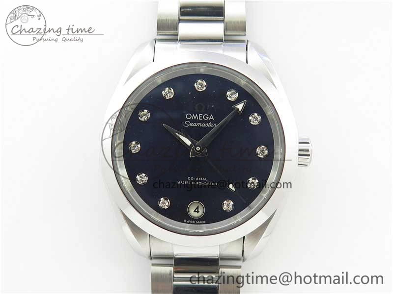 Vibrant Aqua Terra 150M 34mm Ladies SS VSF 1:1 Best Edition Blue Dial Diamonds Markers on SS Bracelet A 10562