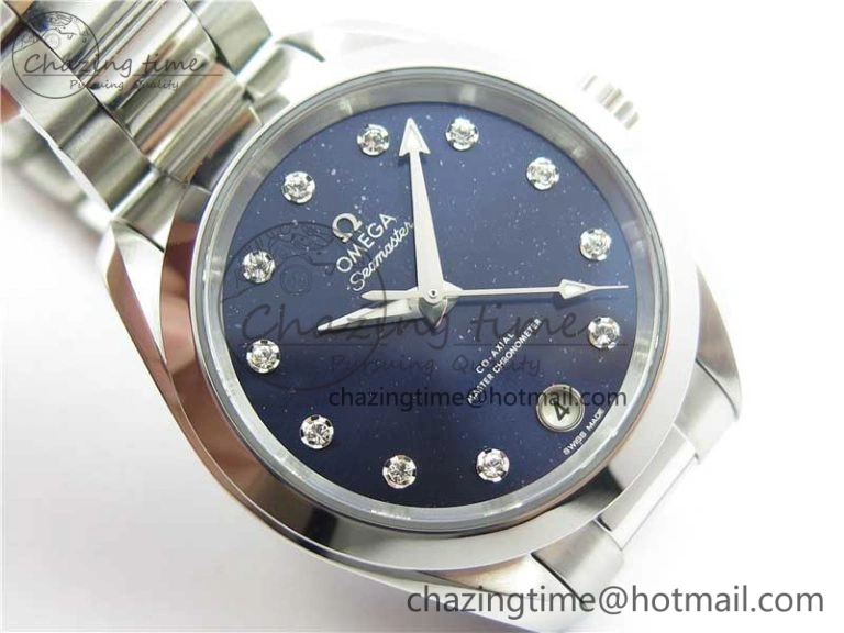 Vibrant Aqua Terra 150M 34mm Ladies SS VSF 1:1 Best Edition Blue Dial Diamonds Markers on SS Bracelet A 10562