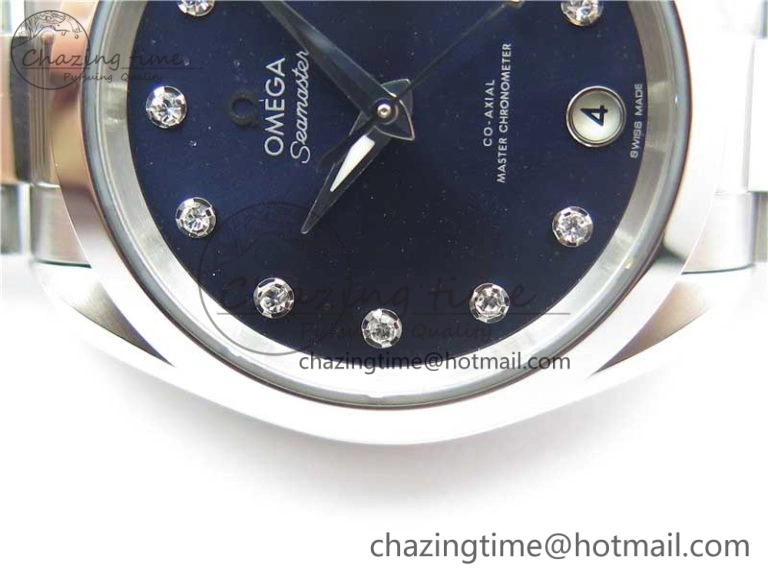 Vibrant Aqua Terra 150M 34mm Ladies SS VSF 1:1 Best Edition Blue Dial Diamonds Markers on SS Bracelet A 10562