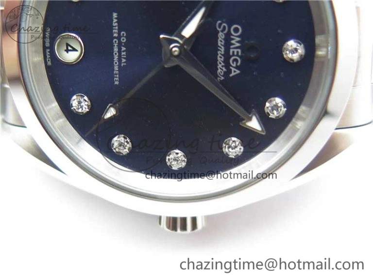 Vibrant Aqua Terra 150M 34mm Ladies SS VSF 1:1 Best Edition Blue Dial Diamonds Markers on SS Bracelet A 10562