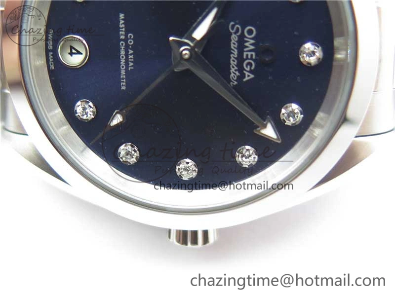 Vibrant Aqua Terra 150M 34mm Ladies SS VSF 1:1 Best Edition Blue Dial Diamonds Markers on SS Bracelet A 10562