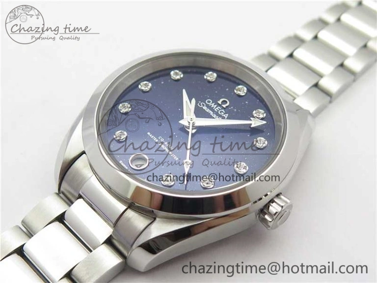 Vibrant Aqua Terra 150M 34mm Ladies SS VSF 1:1 Best Edition Blue Dial Diamonds Markers on SS Bracelet A 10562
