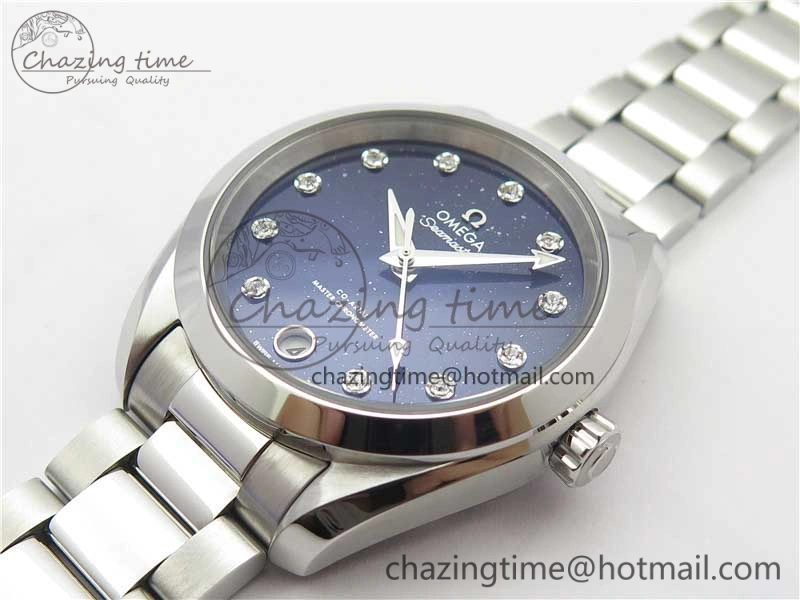 Vibrant Aqua Terra 150M 34mm Ladies SS VSF 1:1 Best Edition Blue Dial Diamonds Markers on SS Bracelet A 10562